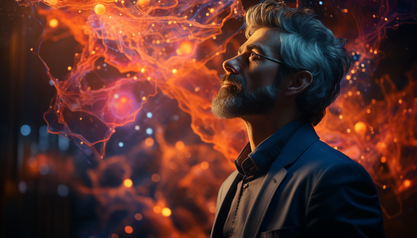 Un homme d'une cinquantaine d'années, avec un casque high-tech qui écoute de la musique subliminal avec des ondes alpha pour arrêter de fumer. Suite à l'écoute de cette musique, toute la fumée emmagasiner dans son corps, est rejetée et sort de sa tête.